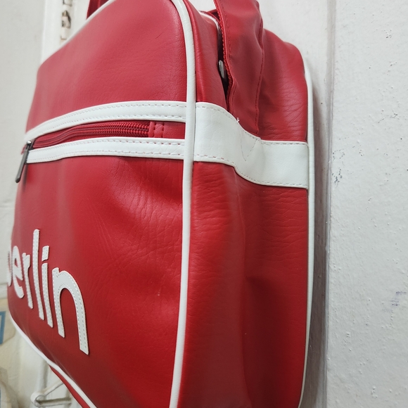 Red and White Retro Shoulder Bag with Sporty Design - Picture 4 of 14